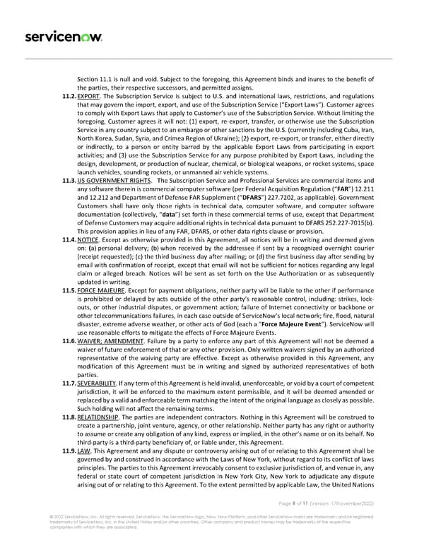 Subscription Service Agreement - Page 8